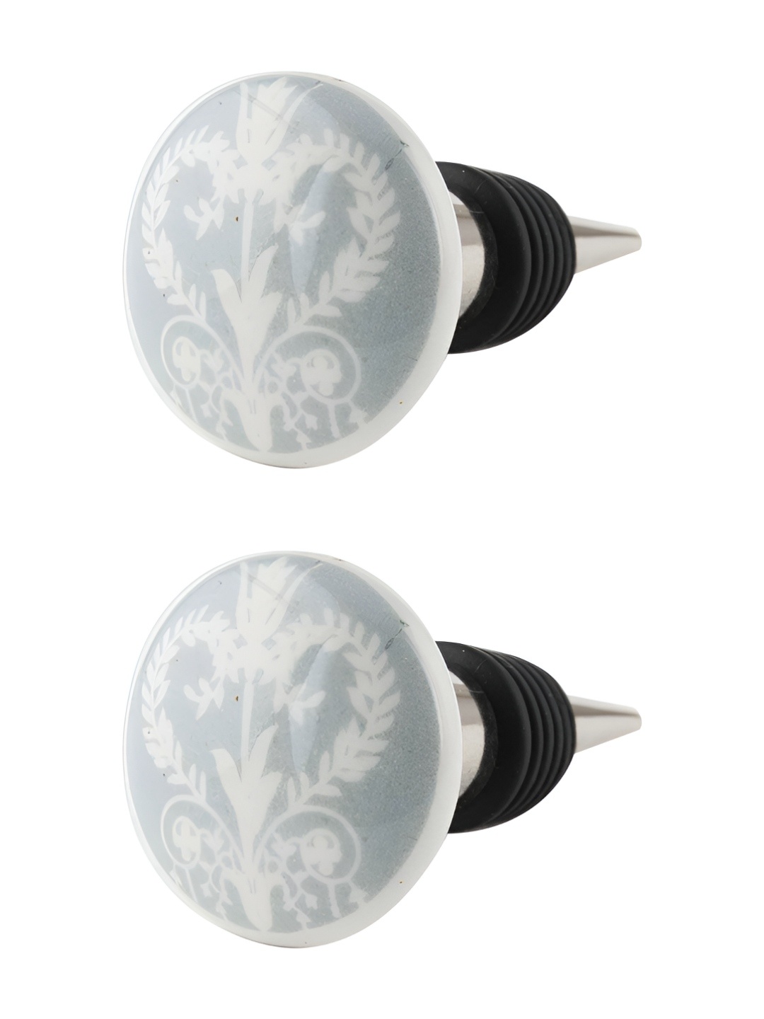 

Indianshelf Grey & White 2 Pieces Floral Flat Printed Ceramic Wine Bottle Stoppers