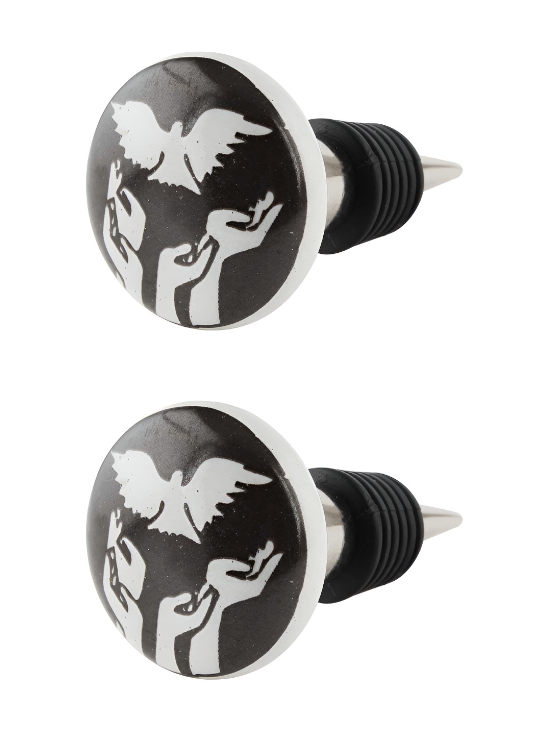 

Indianshelf Black & White 2 Pieces Fly Bird Printed Ceramic Wine Bottle Stopper