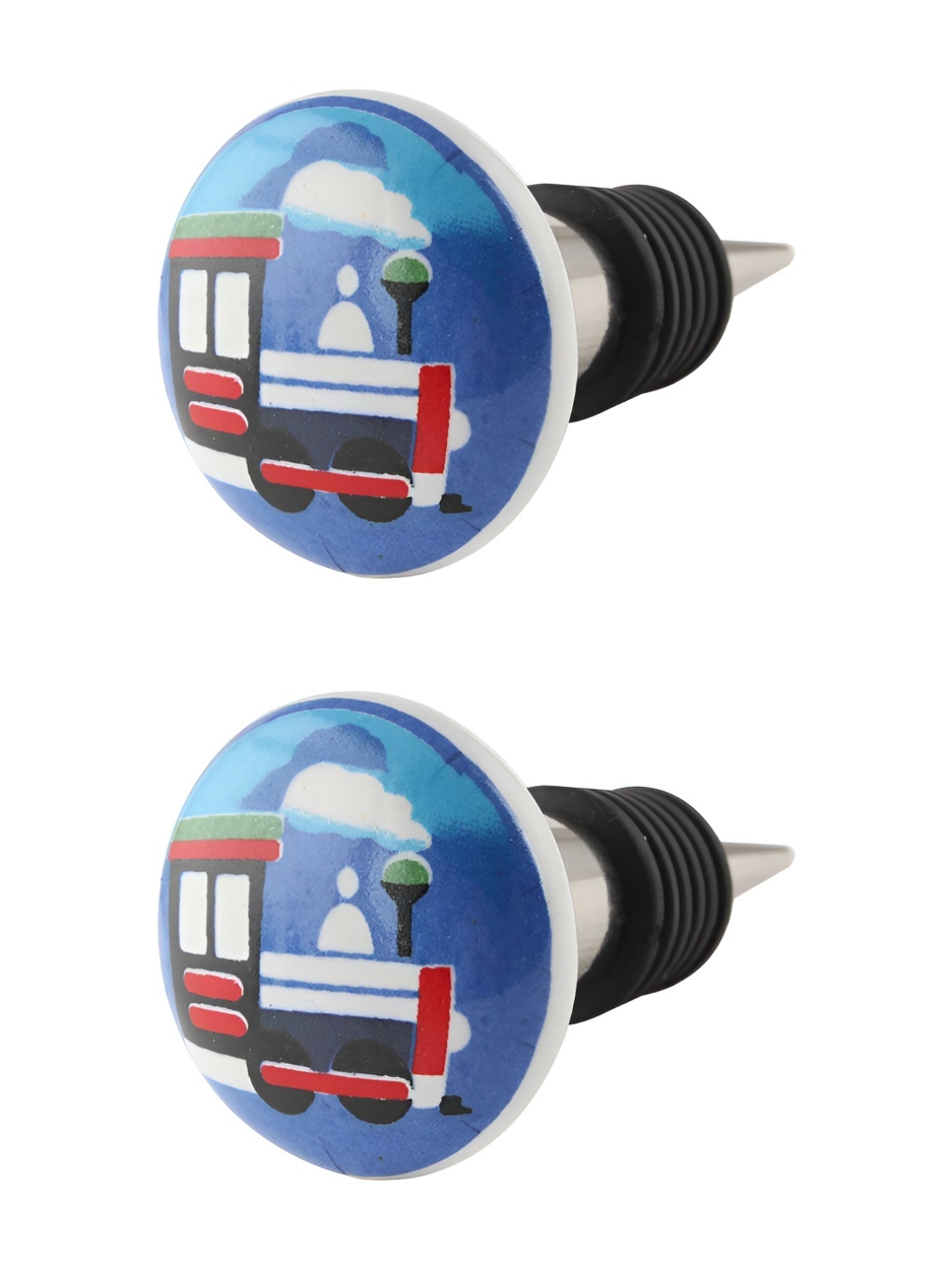 

Indianshelf Blue & White 2 Pieces Train Printed Ceramic Wine Bottle Stoppers