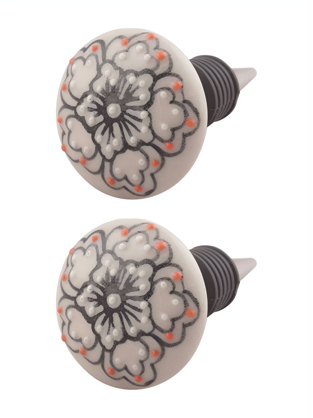 

Indianshelf Black and White 2 Pieces Dotted Printed Ceramic Wine Bottle Stoppers