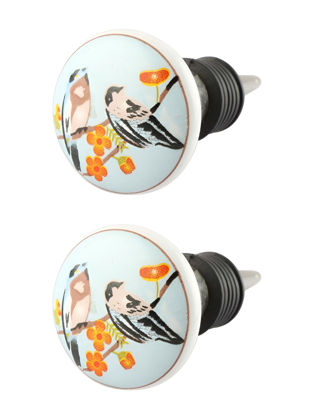 

Indianshelf White & Blue 2 Pieces Bird Printed Ceramic Wine Bottle Stoppers