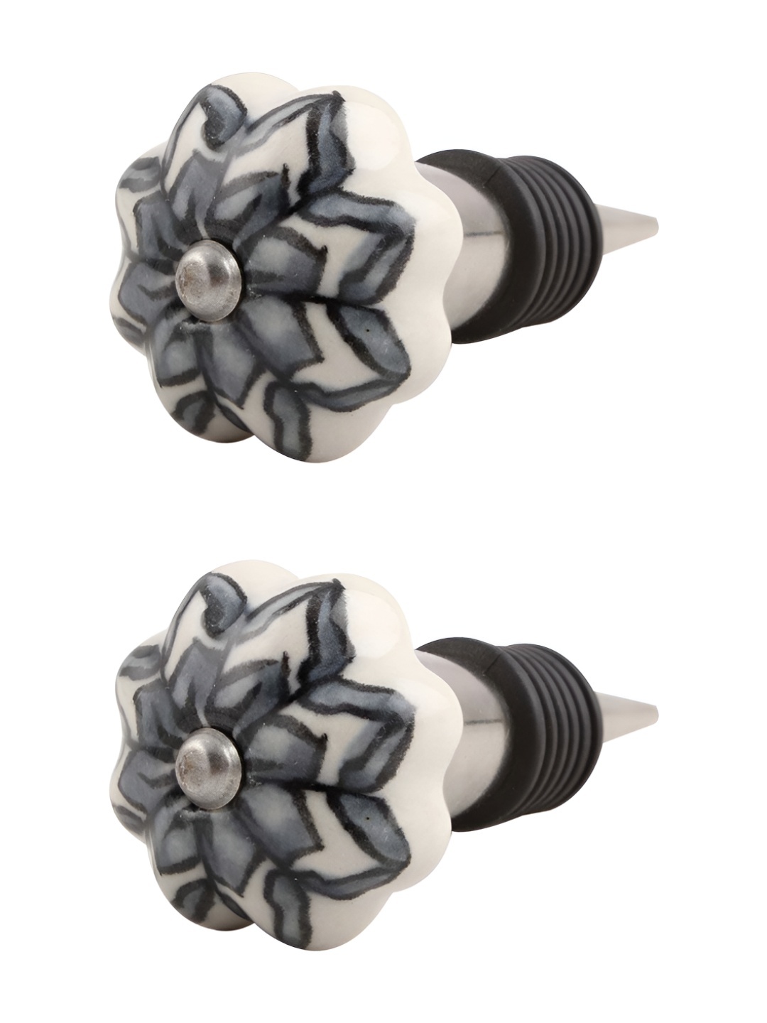 

Indianshelf White & Grey 2 Pieces Printed Ceramic Wine Bottle Stoppers