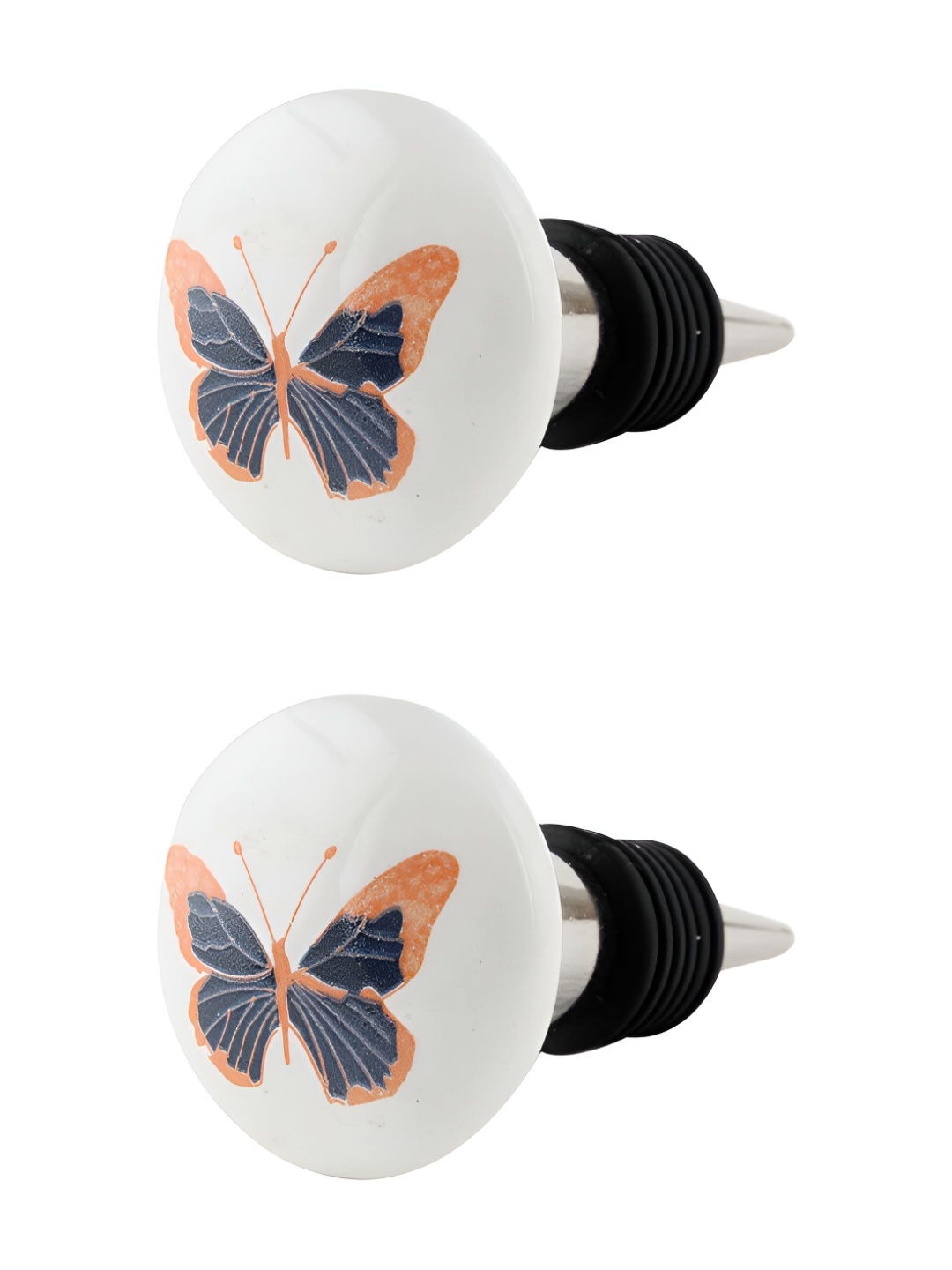

Indianshelf White and Orange 2 Pieces Butterfly Printed Ceramic Wine Bottle Stoppers