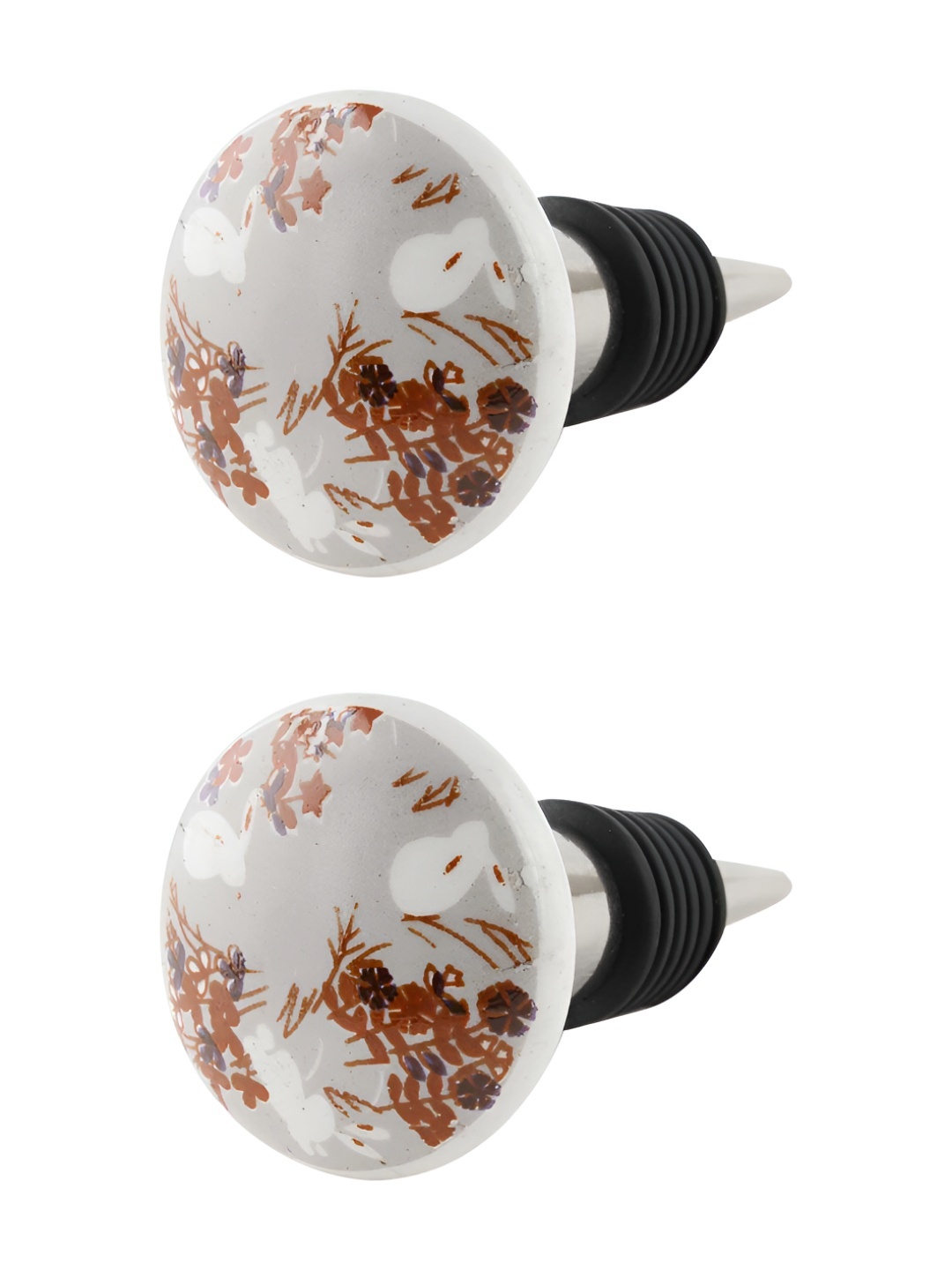 

Indianshelf White & Brown 2 Pieces Floral Printed Ceramic Wine Bottle Stoppers