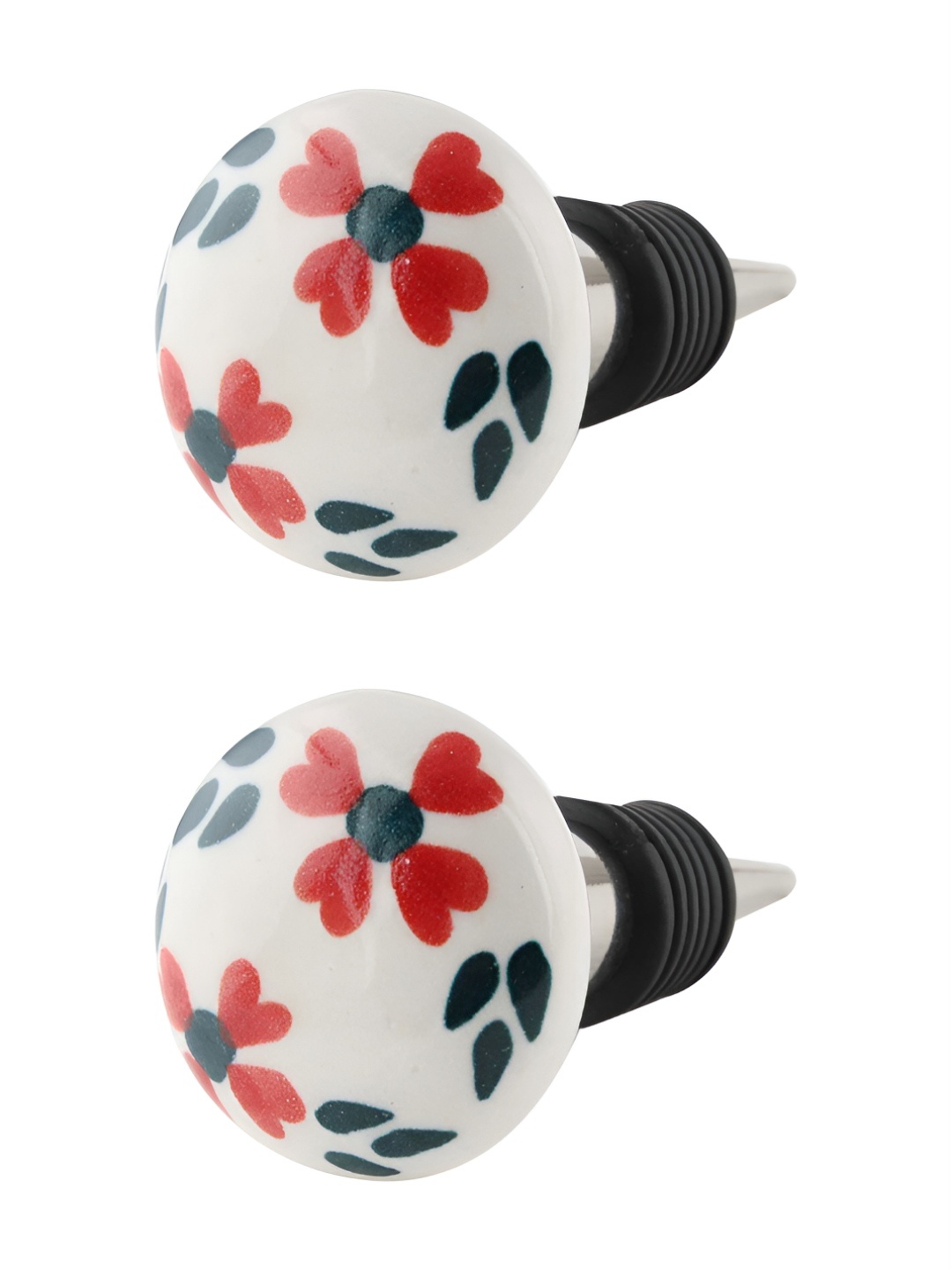 

Indianshelf White & Red 2 Pieces Floral Printed Ceramic Wine Bottle Stoppers
