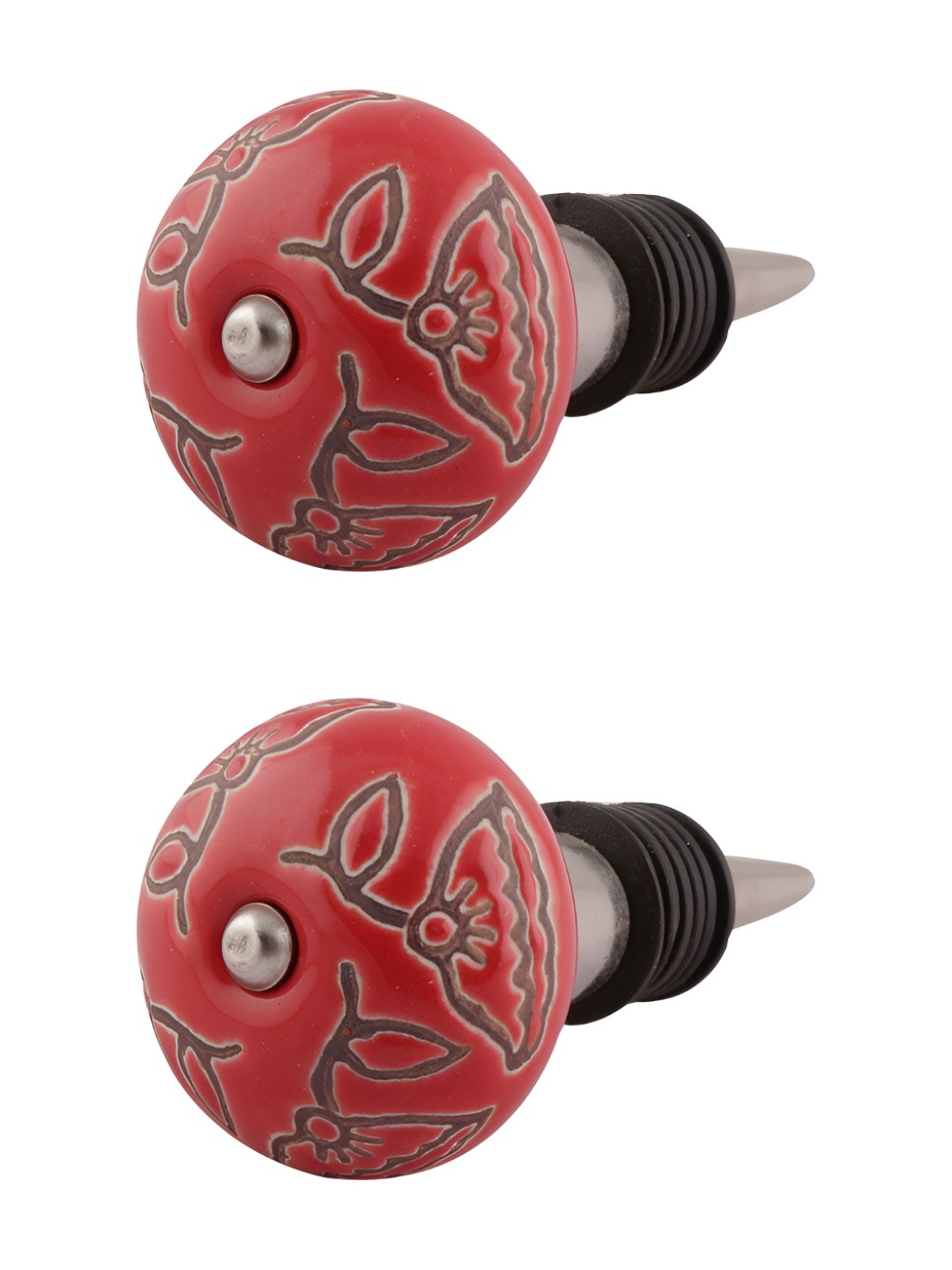 

Indianshelf Red & Brown 2 Pieces Floral Textured Ceramic Wine Bottle Stoppers