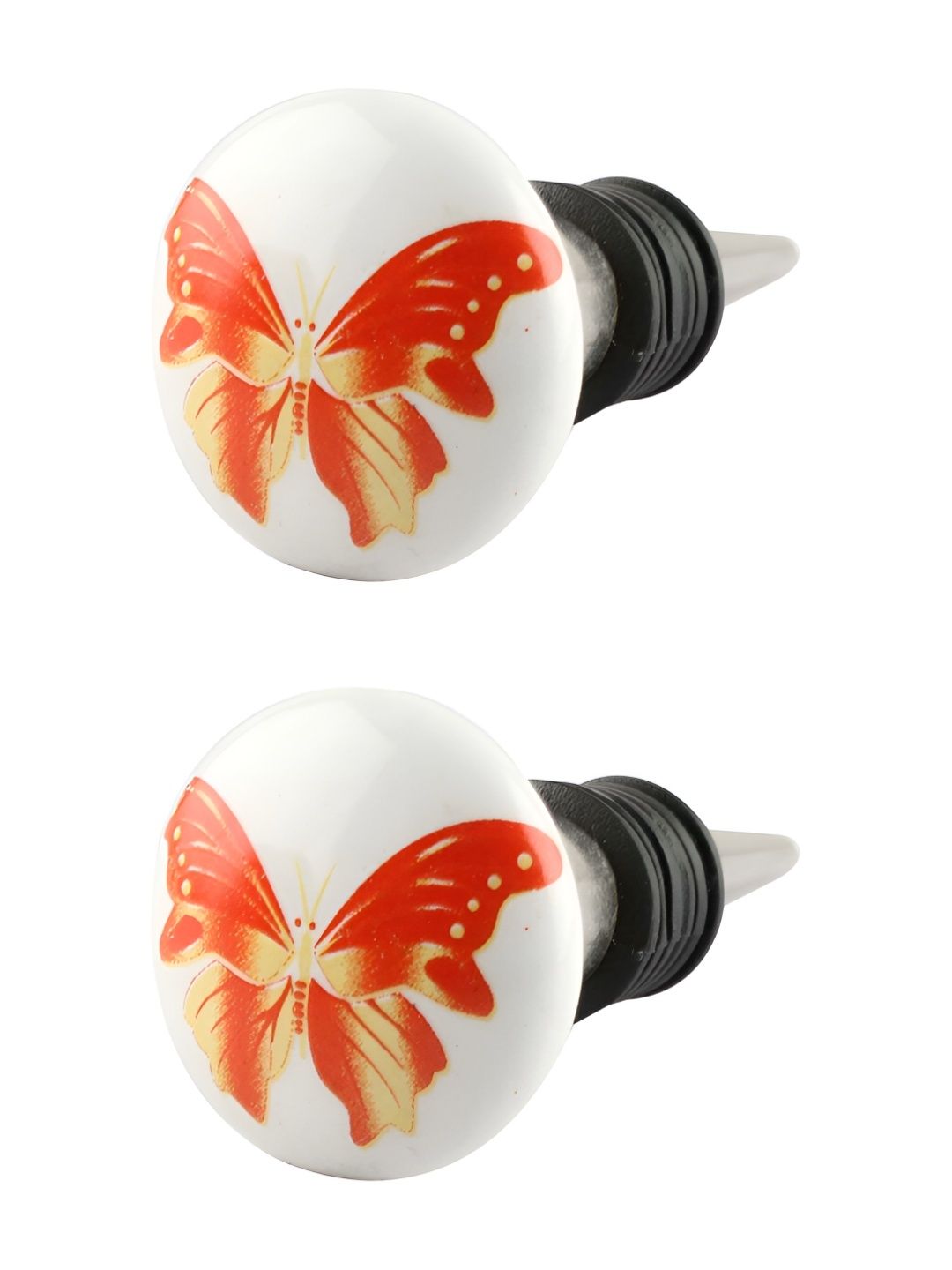 

Indianshelf White & Red 2 Pieces Butterfly Printed Ceramic Wine Bottle Stoppers