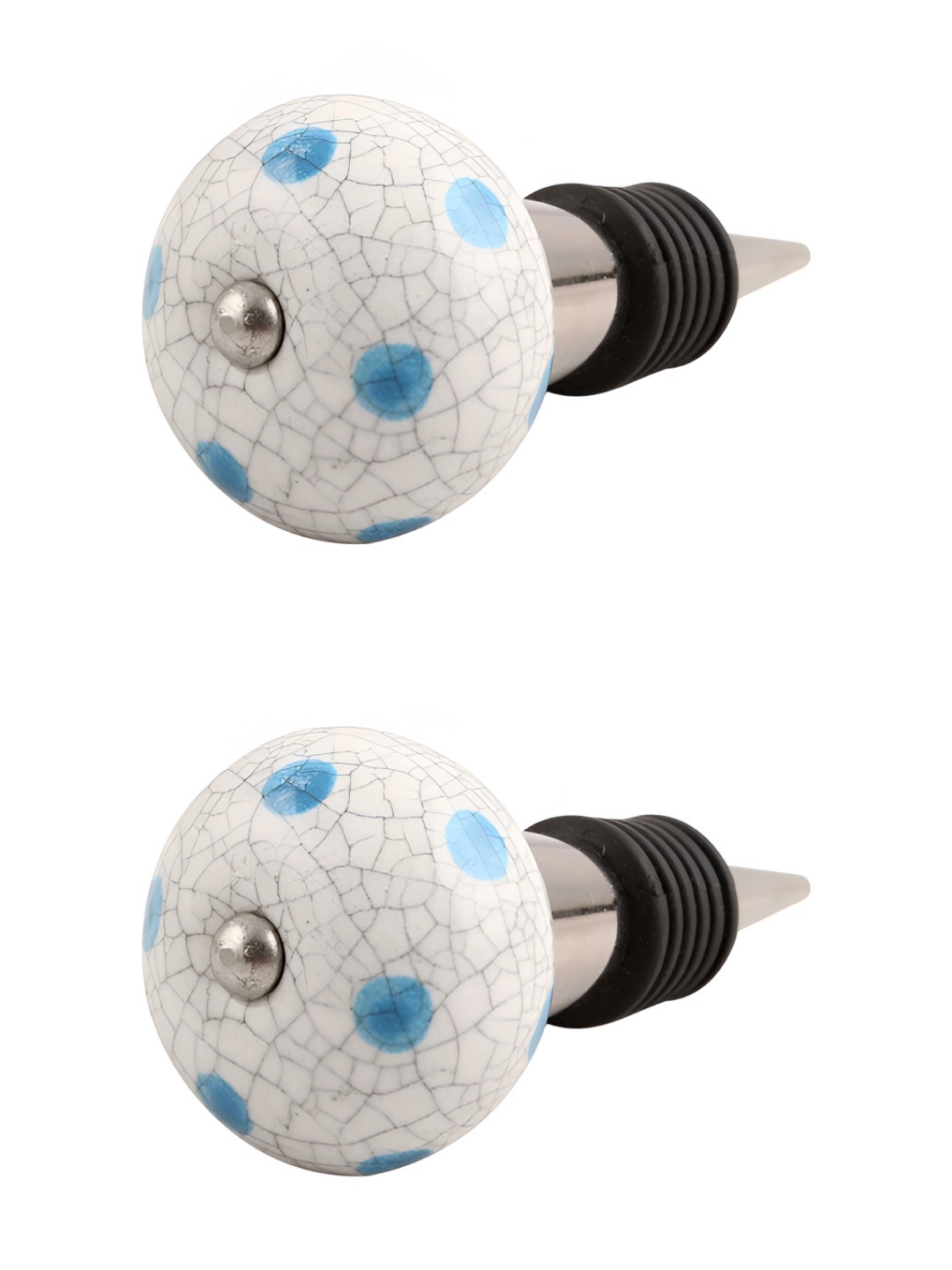 Indianshelf Blue and Grey 2 Pieces Crackle Printed Ceramic Wine Bottle Stoppers