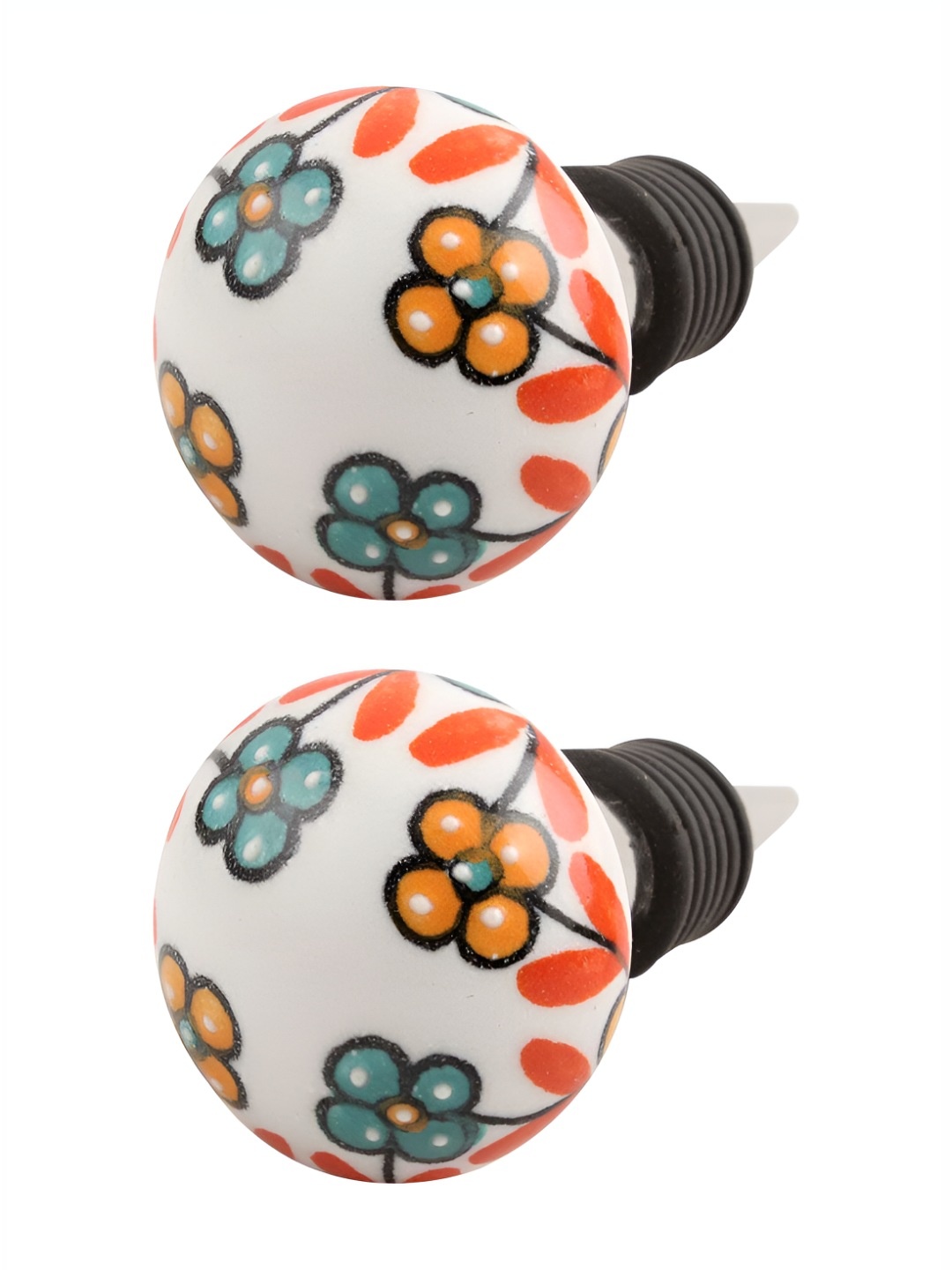 

Indianshelf Green & White 2 Pieces Printed Ceramic Wine Bottle Stopper