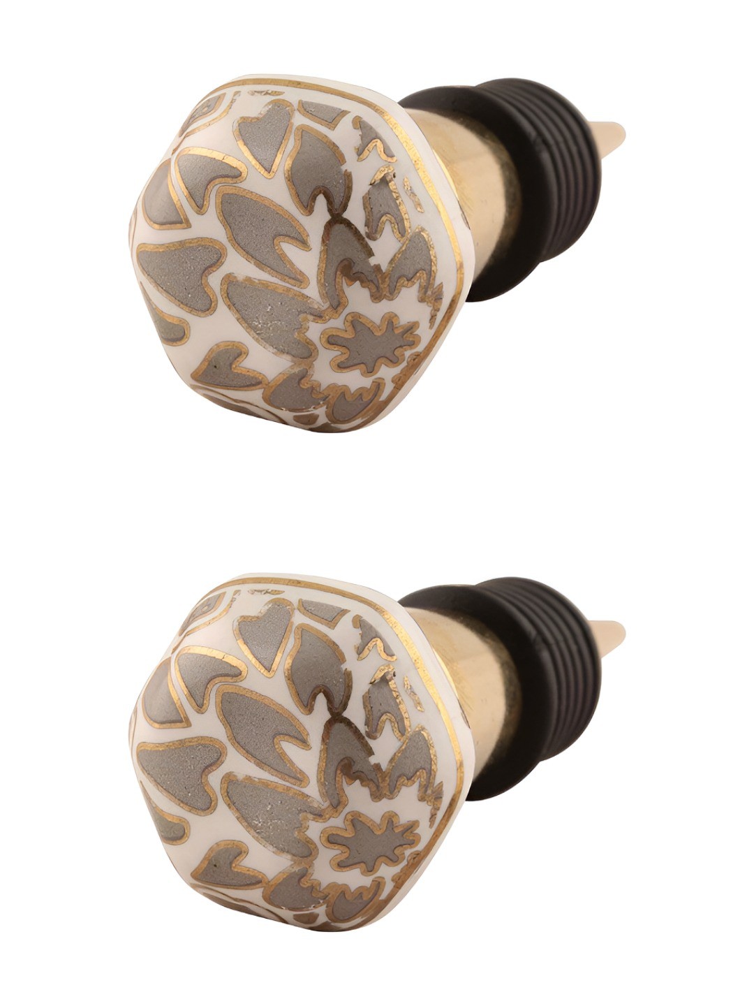 

Indianshelf Blue & White 2 Pieces Printed Hexagon Shaped Ceramic Wine Bottle Stoppers, Grey