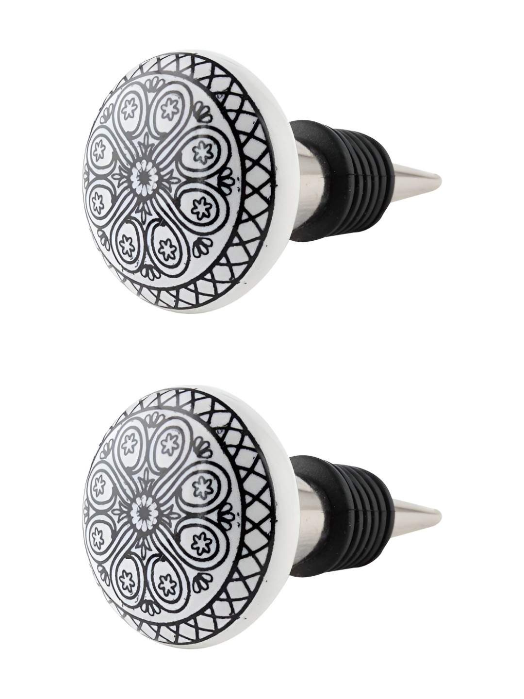 

Indianshelf White & Black 2 Pieces Floral Printed Ceramic Wine Bottle Stoppers