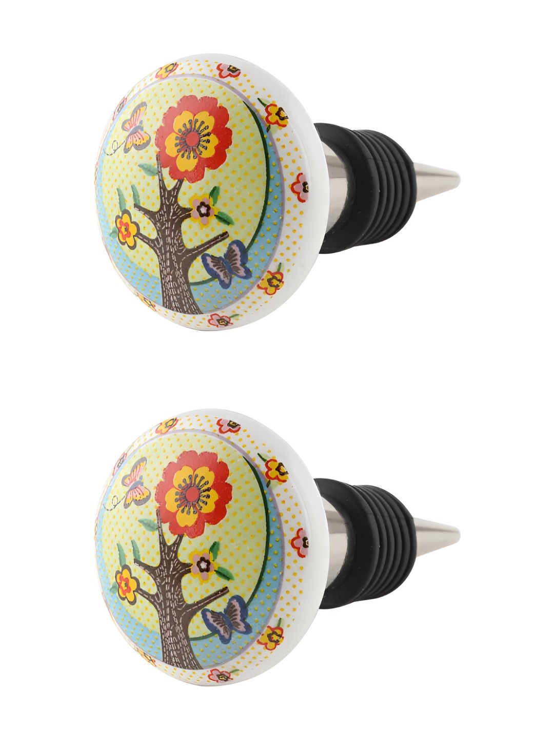 

Indianshelf Green & White 2 Pieces Floral Printed Ceramic Wine Bottle Stoppers