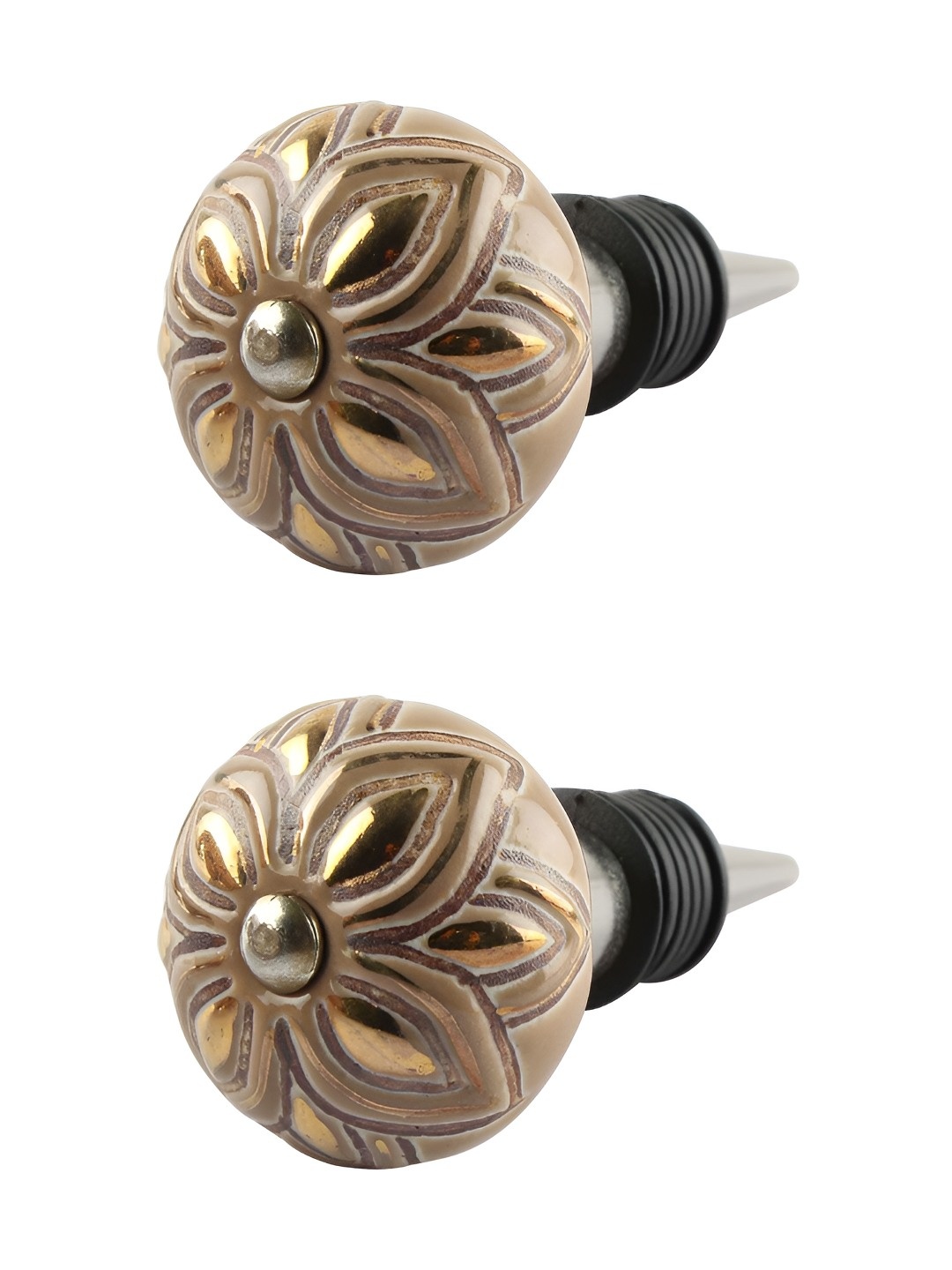 

Indianshelf Gold Toned & Brown 2 Pieces Textured Ceramic Wine Bottle Stoppers