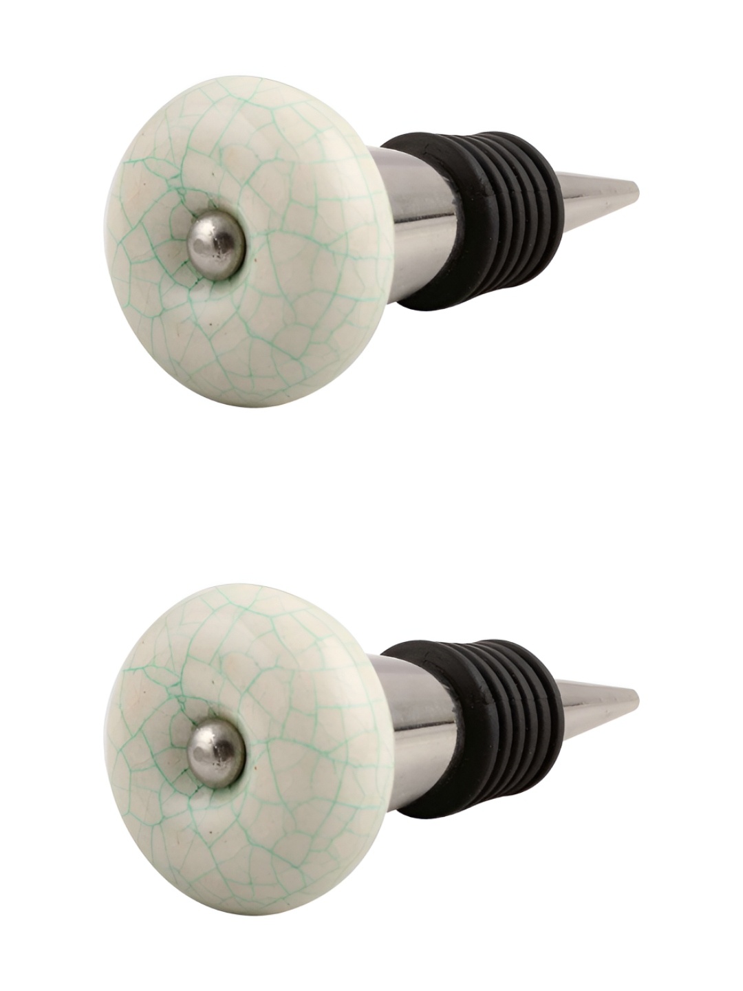 

Indianshelf White and Green 2 Pieces Crackle Printed Ceramic Wine Bottle Stoppers