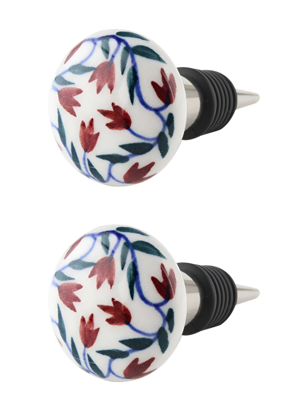 

Indianshelf White & Blue 2 Piece Floral Printed Ceramic Wine Bottle Stoppers