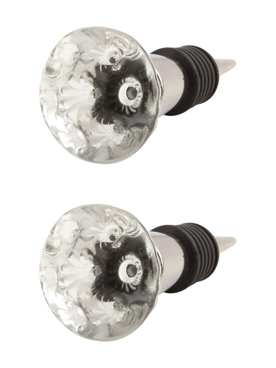 

Indianshelf Hole Oval Transparent & Black 2 Pieces Textured Glass Wine Bottle Stopper