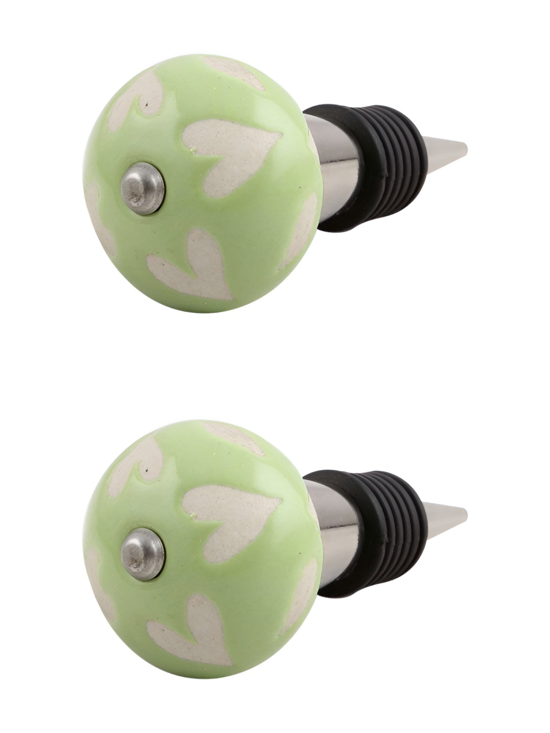 

Indianshelf Green and White 2 Pieces Etched Printed Ceramic Bottle Wine Stoppers