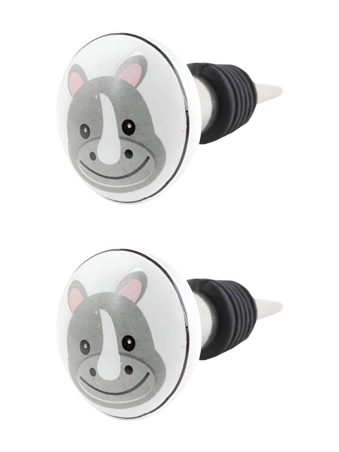 

Indianshelf White & Grey 2 Pieces Hippo Printed Flat Ceramic Wine Bottle Stoppers