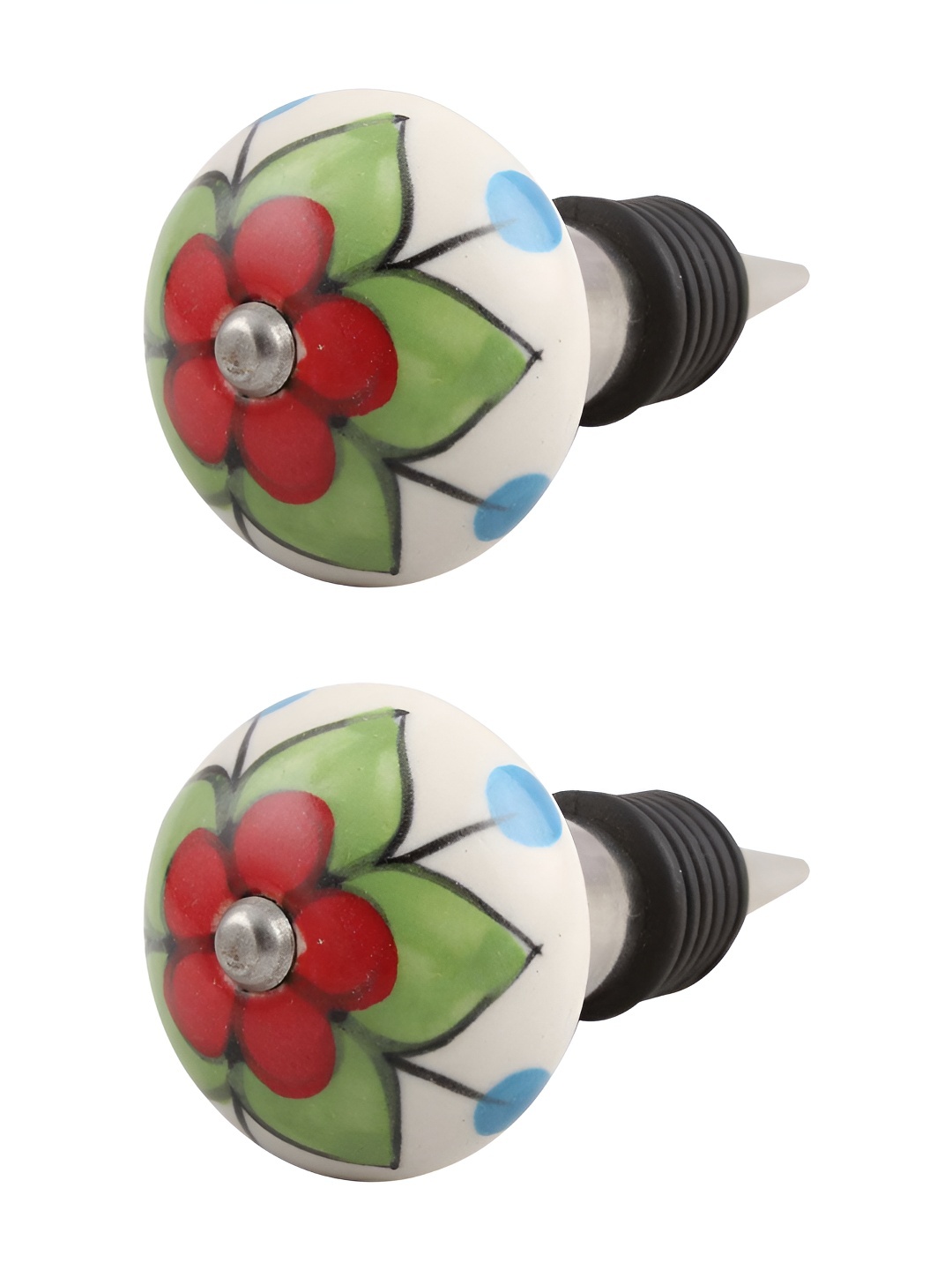 

Indianshelf Red & White 2 Pieces Floral Printed Ceramic Wine Bottle Stoppers