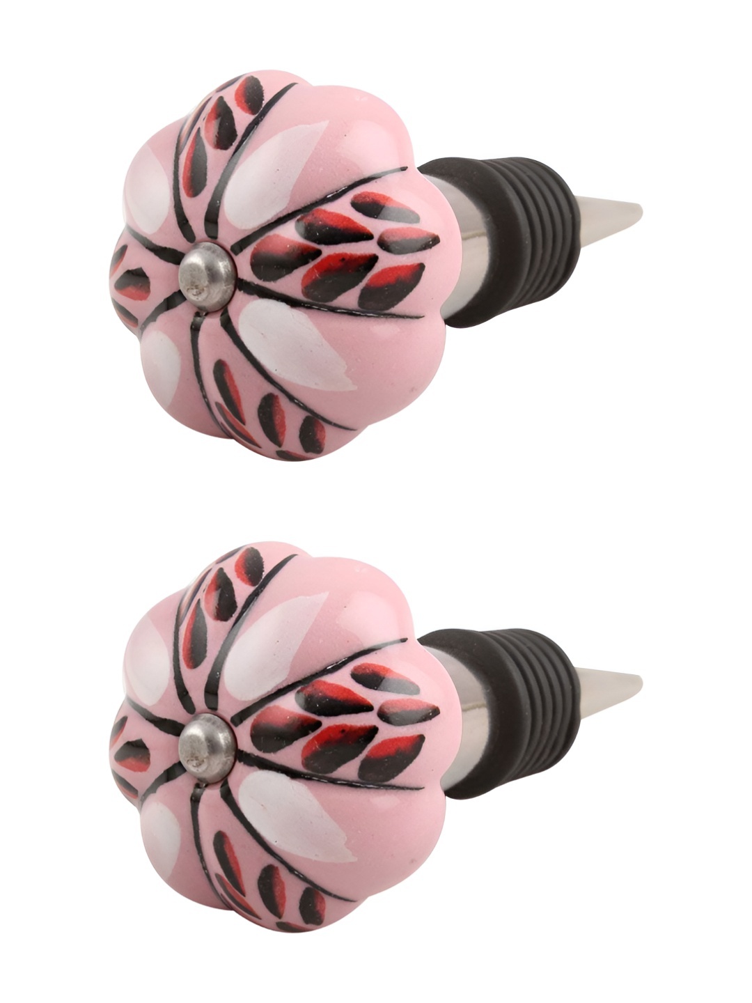 

Indianshelf Pink and Black 2 Pieces Leaf Floral Printed Ceramic Bottle Wine Stoppers