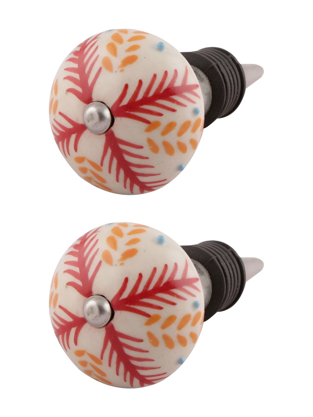 

Indianshelf Red and Orange 2 Pieces Floral Printed Ceramic Wine Bottle Stoppers