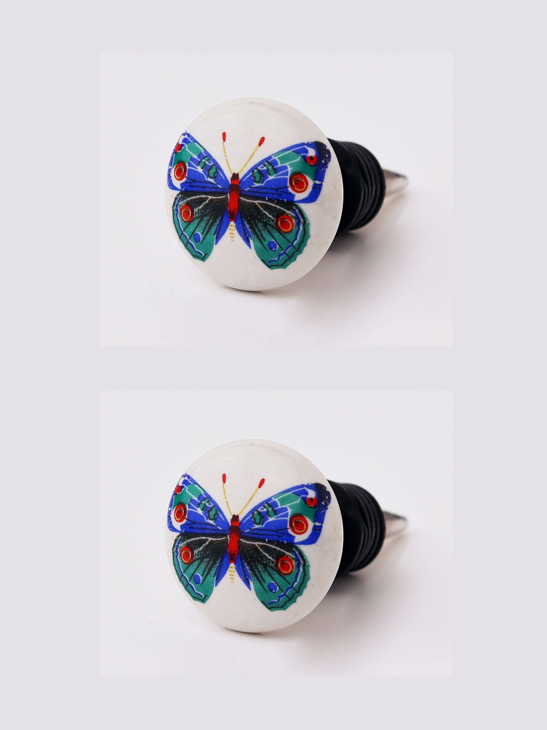 

Indianshelf White & Blue 2 Pieces Butterfly Printed Ceramic Wine Bottle Stoppers