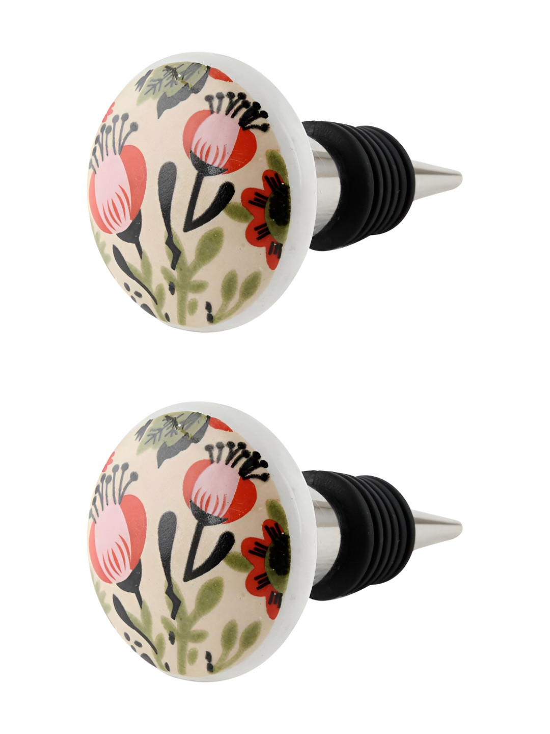 

Indianshelf White & Green 2 Pieces Floral Printed Ceramic Wine Bottle Stoppers
