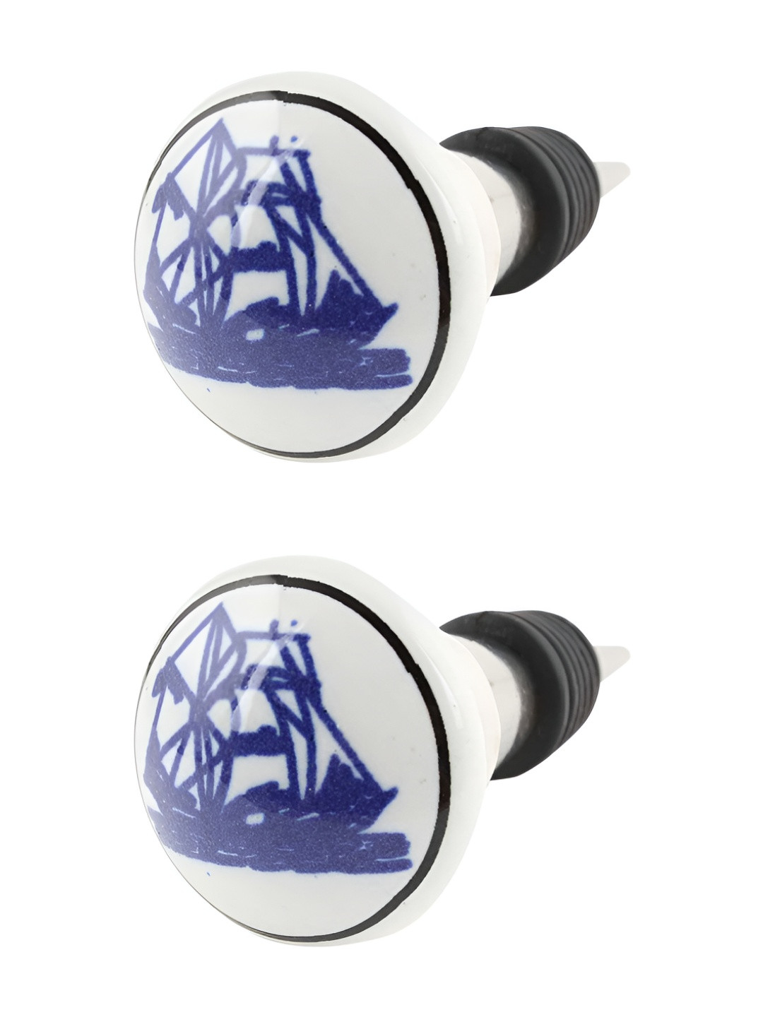 

Indianshelf Blue and White 2 Pieces Yatch Printed Ceramic Wine Bottle Stoppers