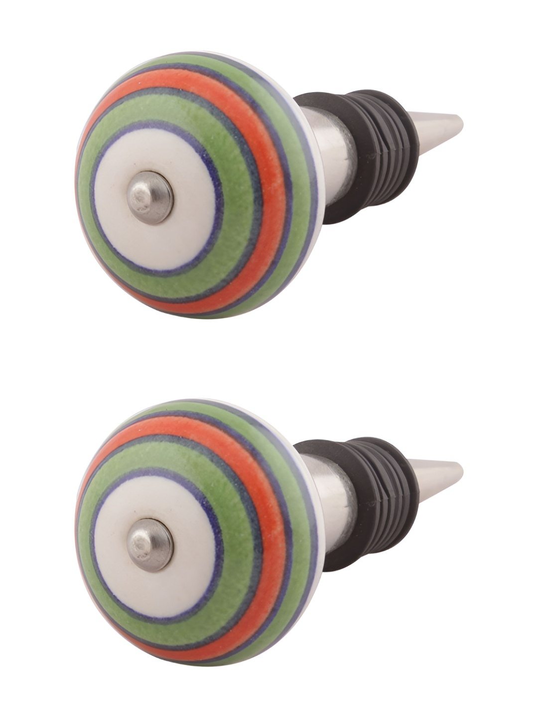 

Indianshelf Green & Orange 2 Pieces Ceramic Wine Bottle Stopper