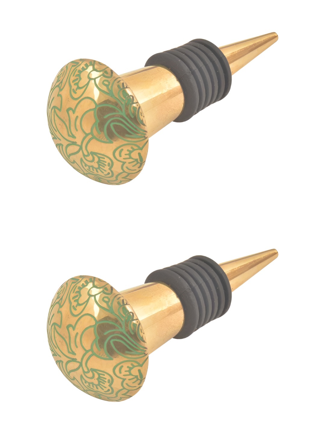 

Indianshelf Gold-Toned & Green 2 Pieces Floral Printed Brass Wine Bottle Stoppers