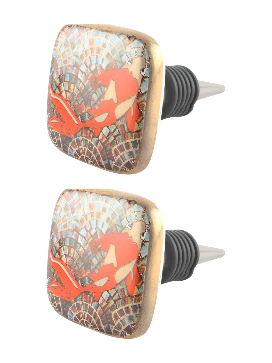 

Indianshelf Red & Cream-Coloured 2 Pieces Fish Printed Ceramic Wine Bottle Stoppers