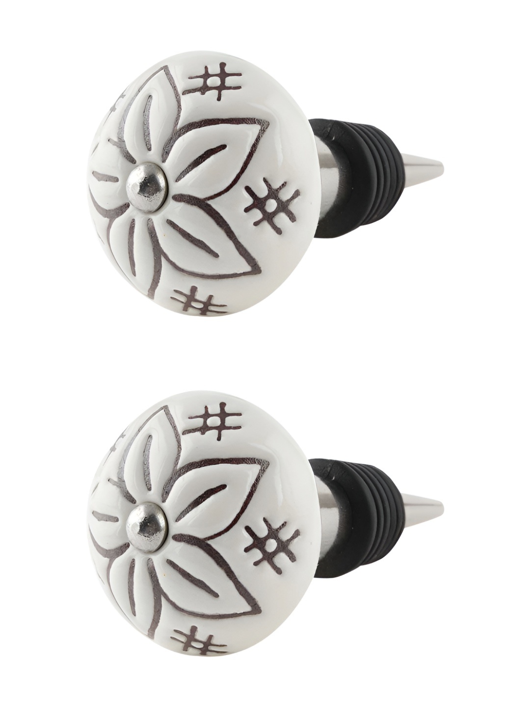 

Indianshelf White & Brown 2 Pieces Floral Etched Ceramic Wine Bottle Stoppers