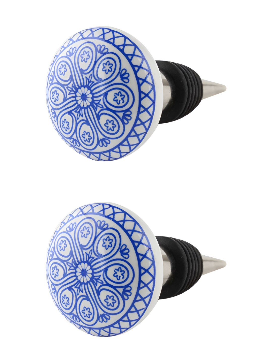 

Indianshelf Blue & White 2 Pieces Printed Ceramic Wine Bottle Stoppers