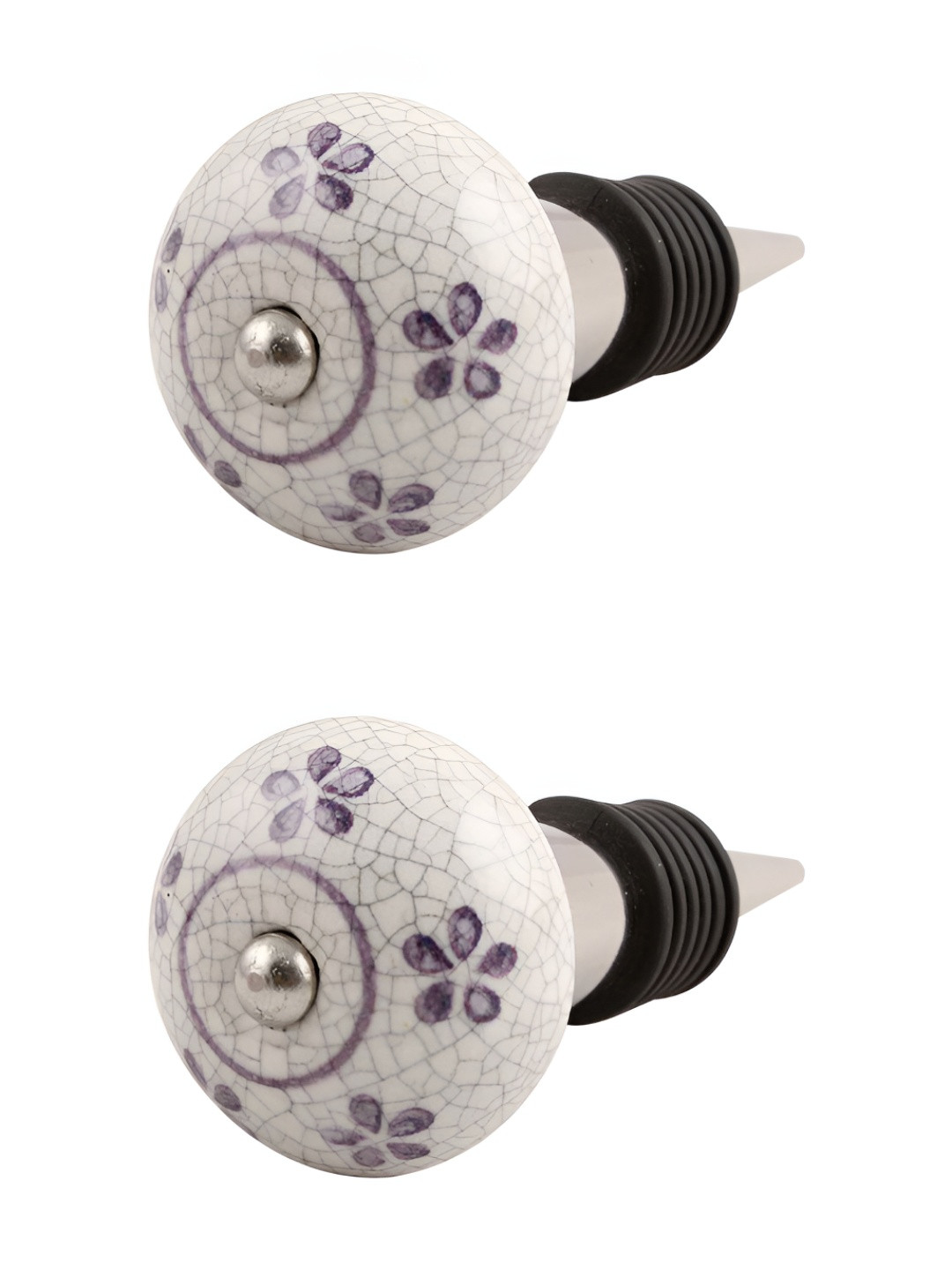 

Indianshelf White & Grey 2 Pieces Floral Printed Ceramic Wine Bottle Stoppers