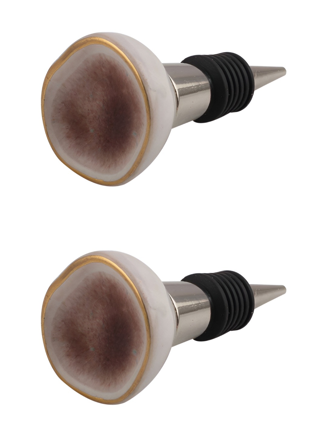Indianshelf Brown & Gold-Toned 2 Pieces Ceramic Wine Bottle Stoppers