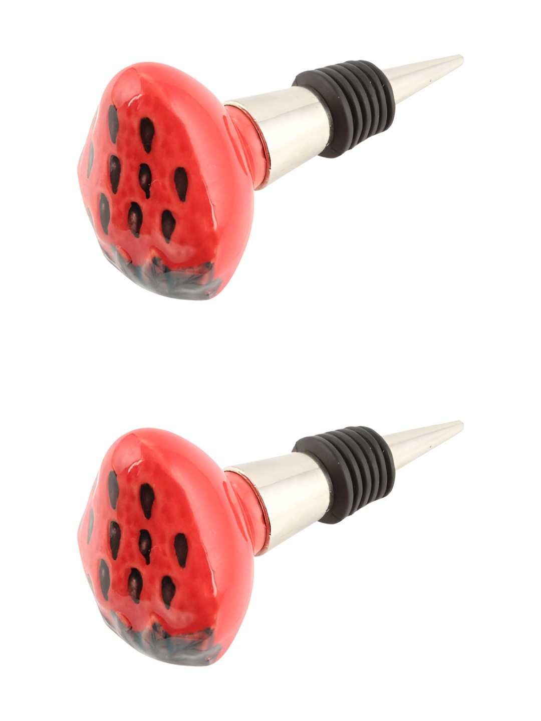 

Indianshelf Black & Red 2 Pieces Strawberry Textured Ceramic Wine Bottle Stoppers