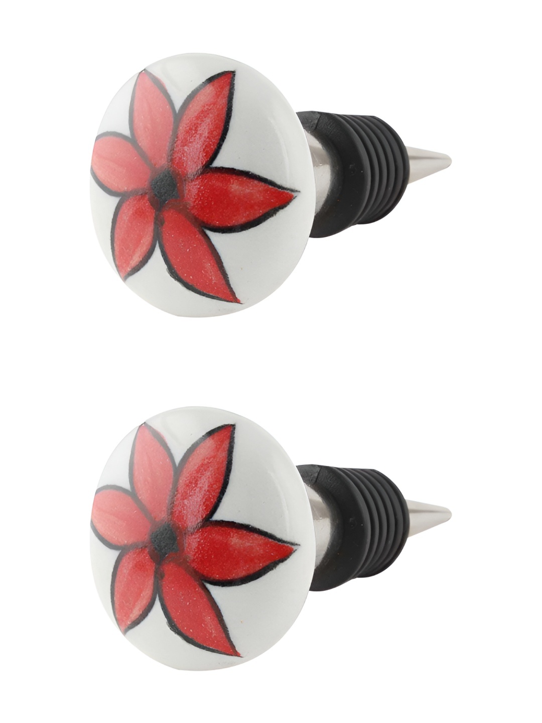 

Indianshelf White & Red 2 Pieces Printed Ceramic Wine Bottle Stopper