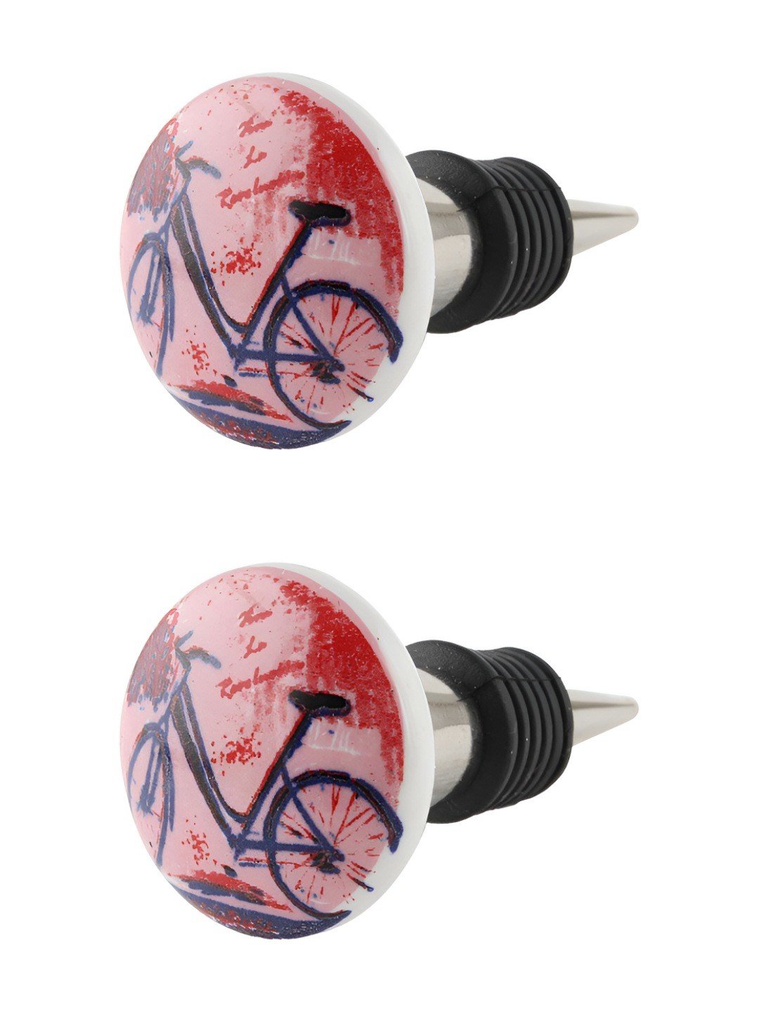 

Indianshelf Pink & Red 2 Pieces Bicycle Printed Ceramic Flat Wine Bottle Stoppers