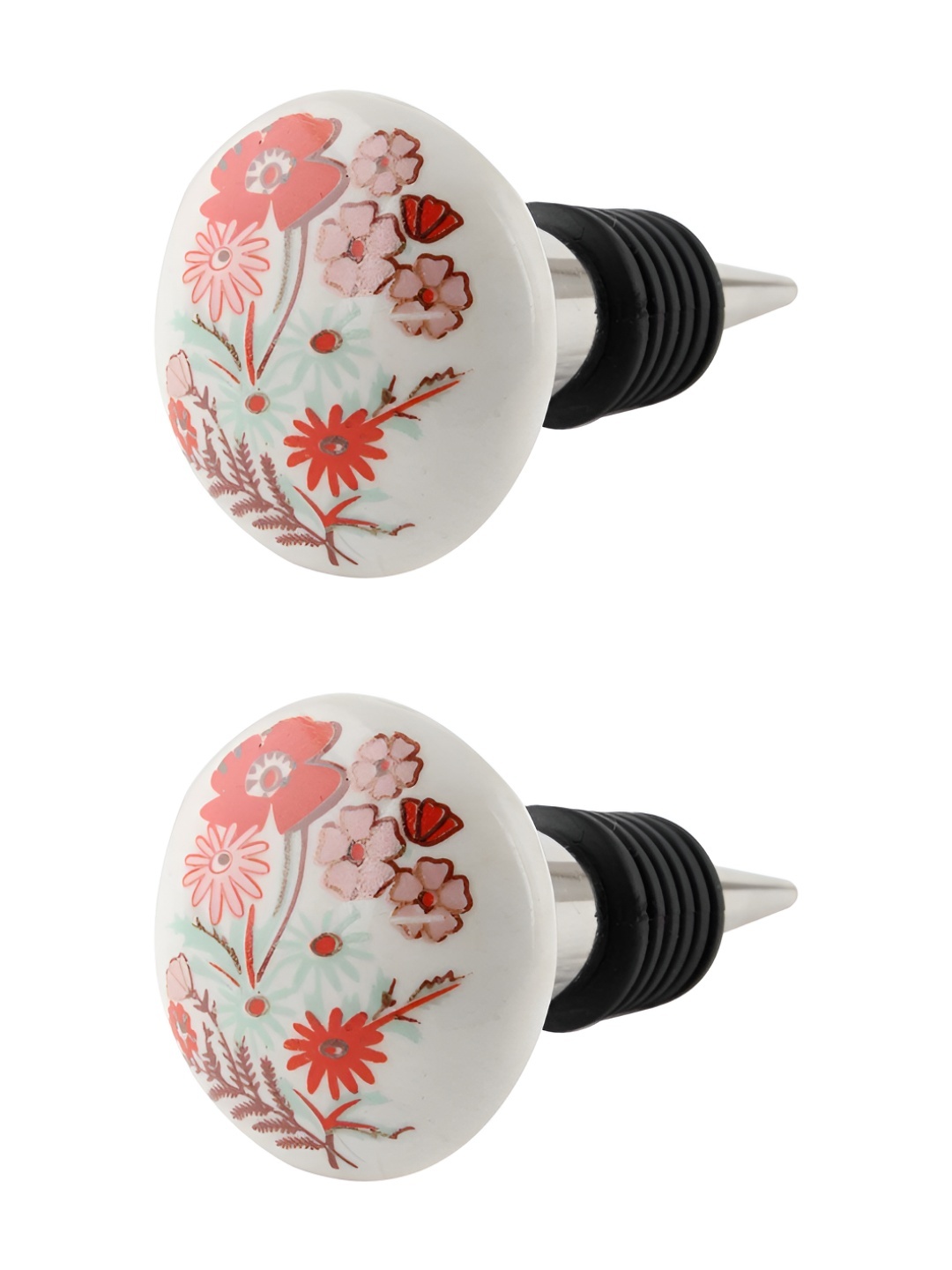

Indianshelf White and Red 2 Pieces Floral Printed Ceramic Wine Bottle Stoppers