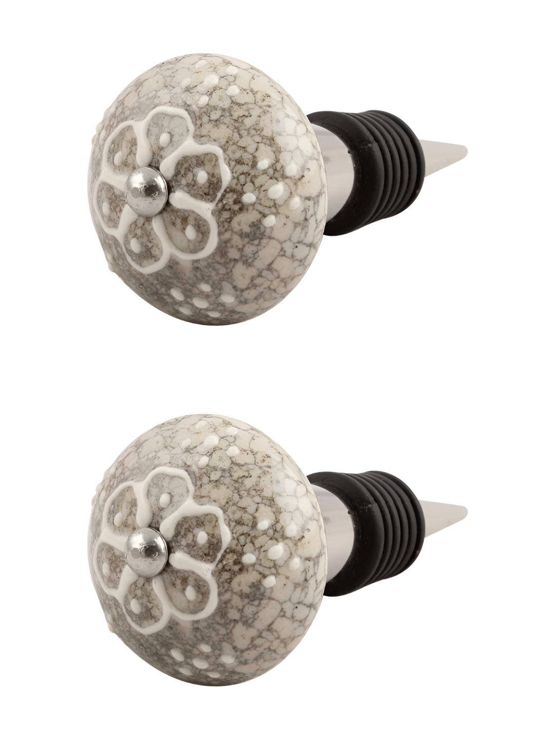 

Indianshelf White & Brown 2 Pieces Floral Printed Ceramic Wine Bottle Stoppers