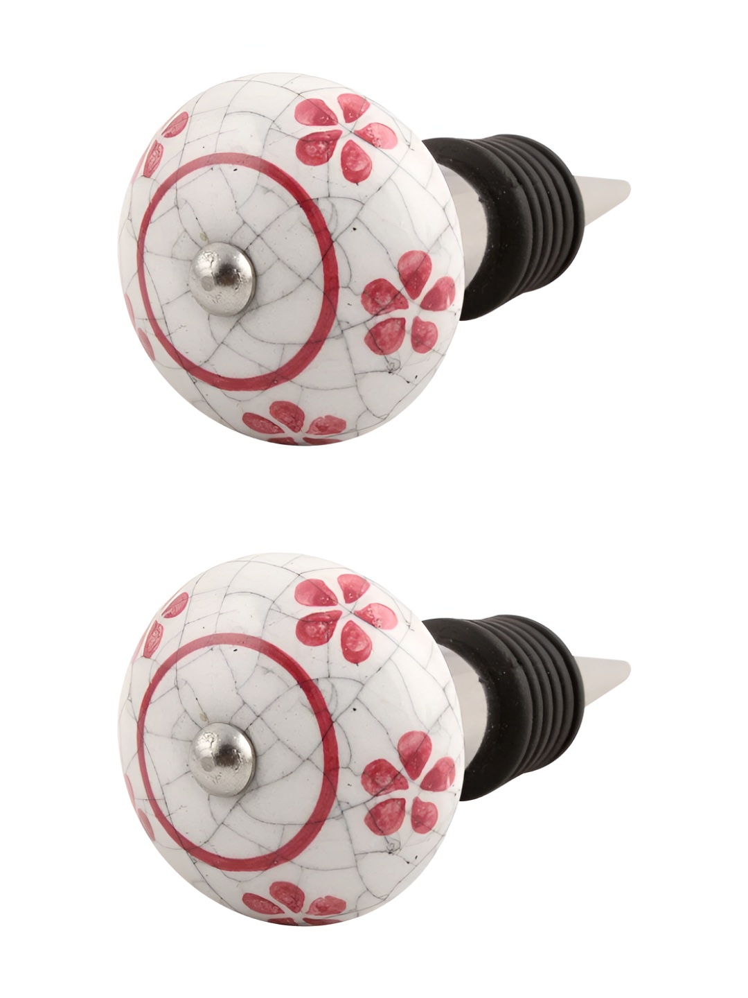 

Indianshelf White & Red 2 Pieces Floral Printed Ceramic Wine Bottle Stoppers