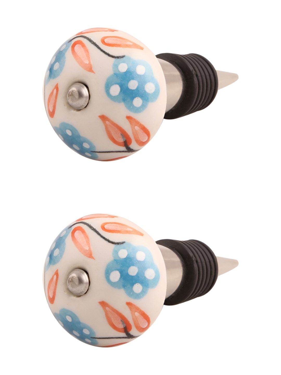 

Indianshelf Orange & Black 2 Pieces Leaf Flower Printed Ceramic Wine Bottle Stoppers