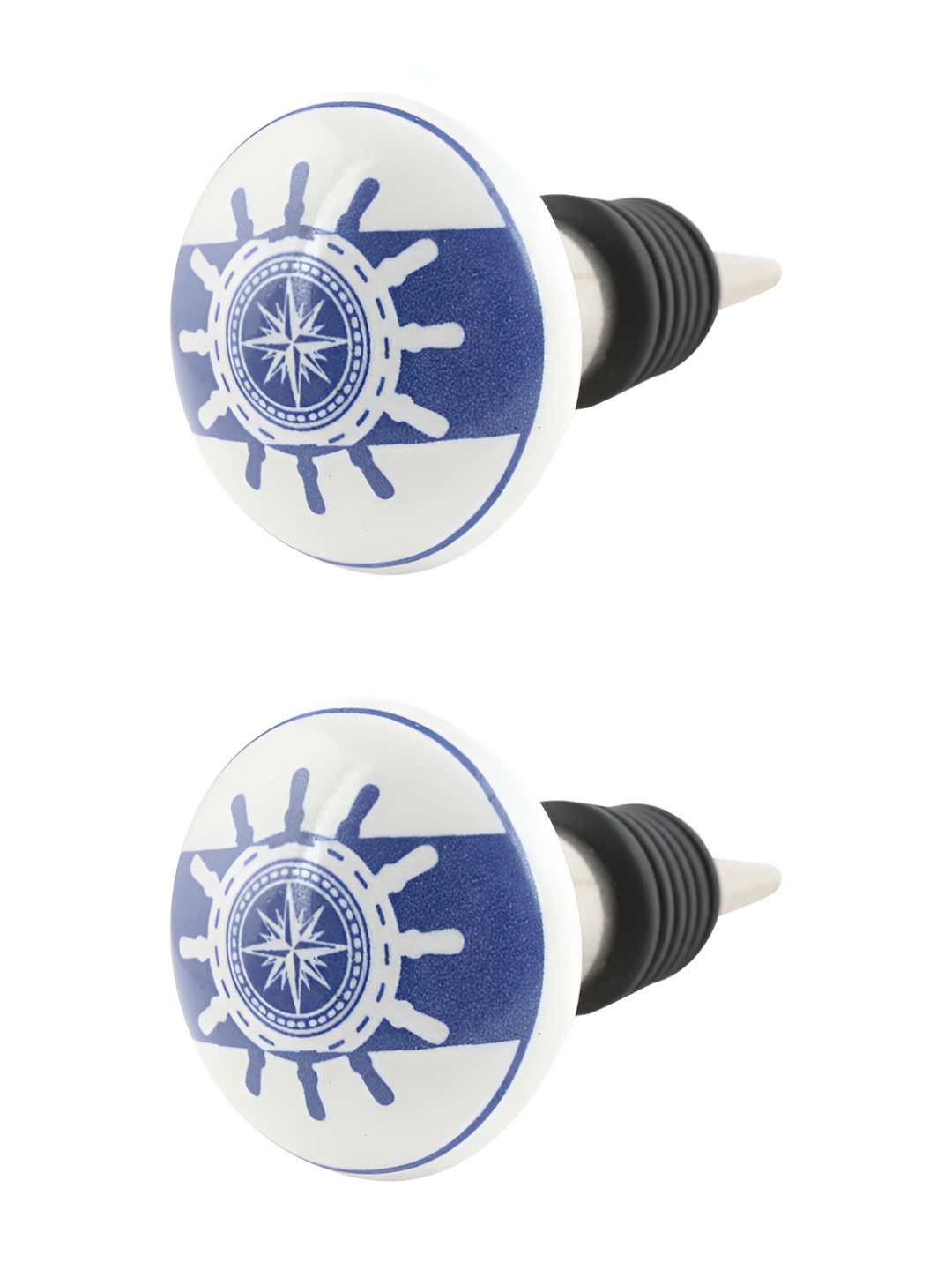 

Indianshelf Blue & White 2 Pieces Wheel Printed Ceramic Wine Bottle Stoppers