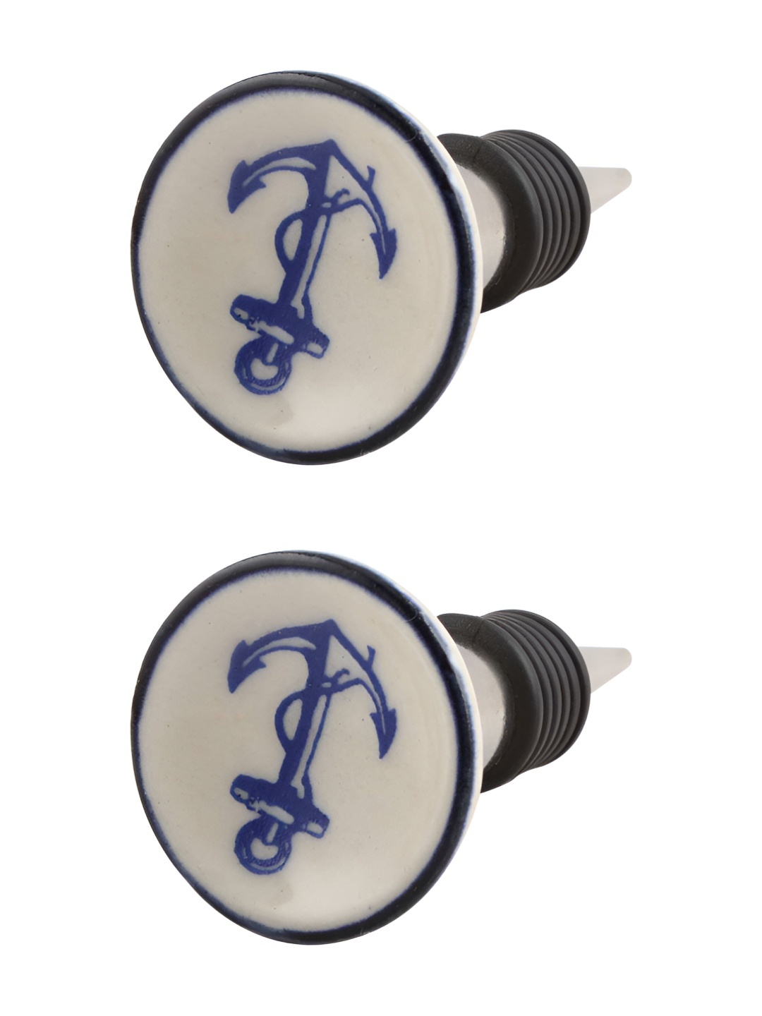 

Indianshelf Blue & White 2 Pieces Anchor Printed Ceramic Wine Bottle Stoppers