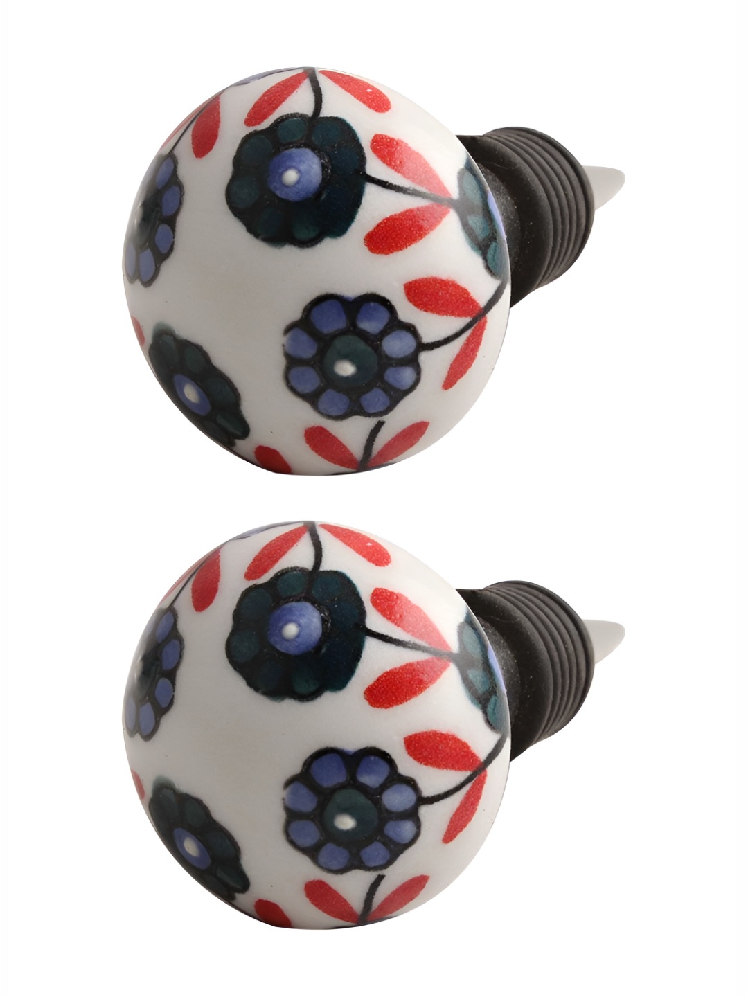 

Indianshelf White & Red 2 Pieces Printed Ceramic Wine Bottle Stopper