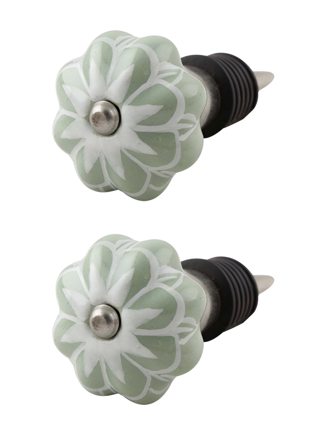 

Indianshelf Green & White 2 Pieces Floral Printed Ceramic Wine Bottle Stoppers