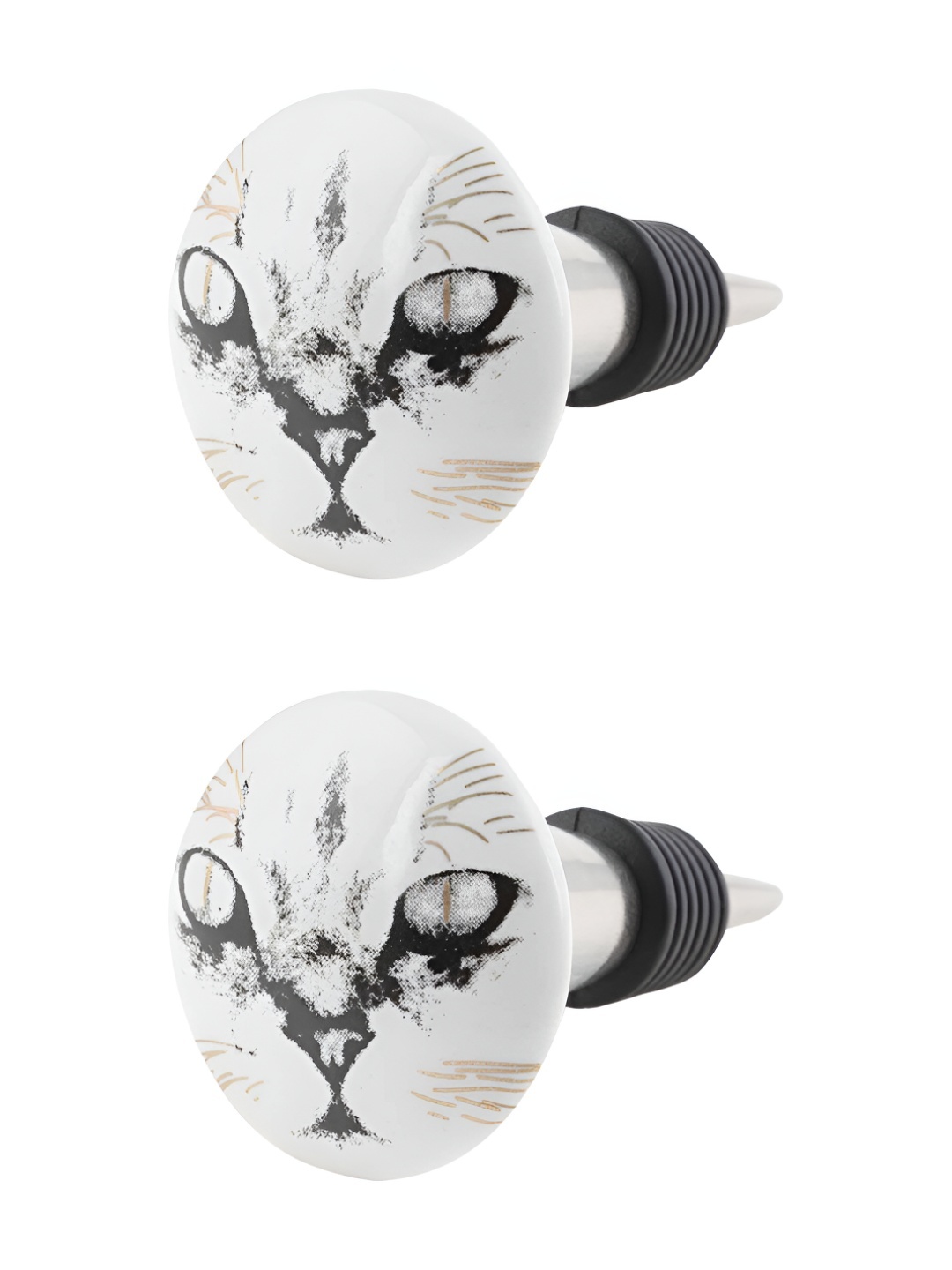 

Indianshelf White & Black 2 Pieces Cat Printed Ceramic Wine Bottle Stoppers