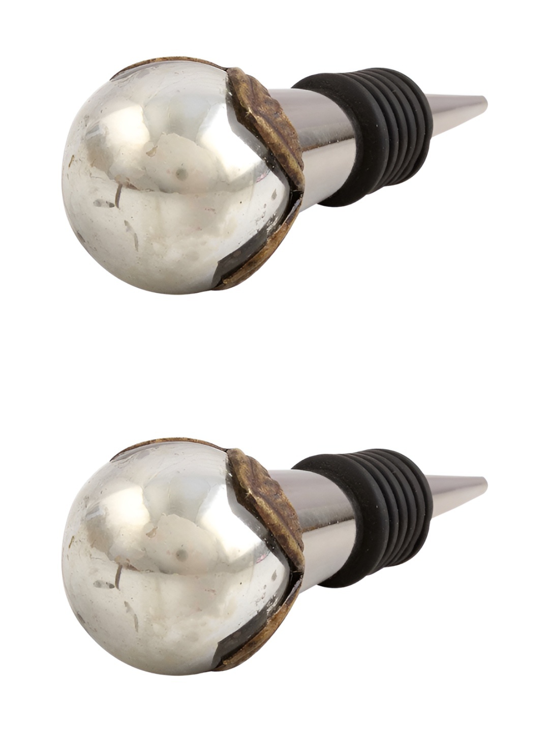 

Indianshelf Silver-Toned & Brown 2 Pieces Mercury Glass Wine Bottle Stoppers