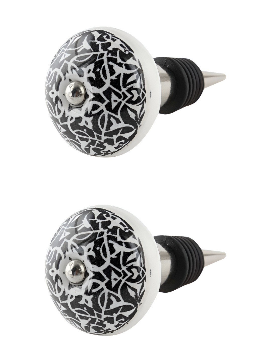 

Indianshelf White &Black 2 Pieces Floral Printed Ceramic Wine Bottle Stoppers