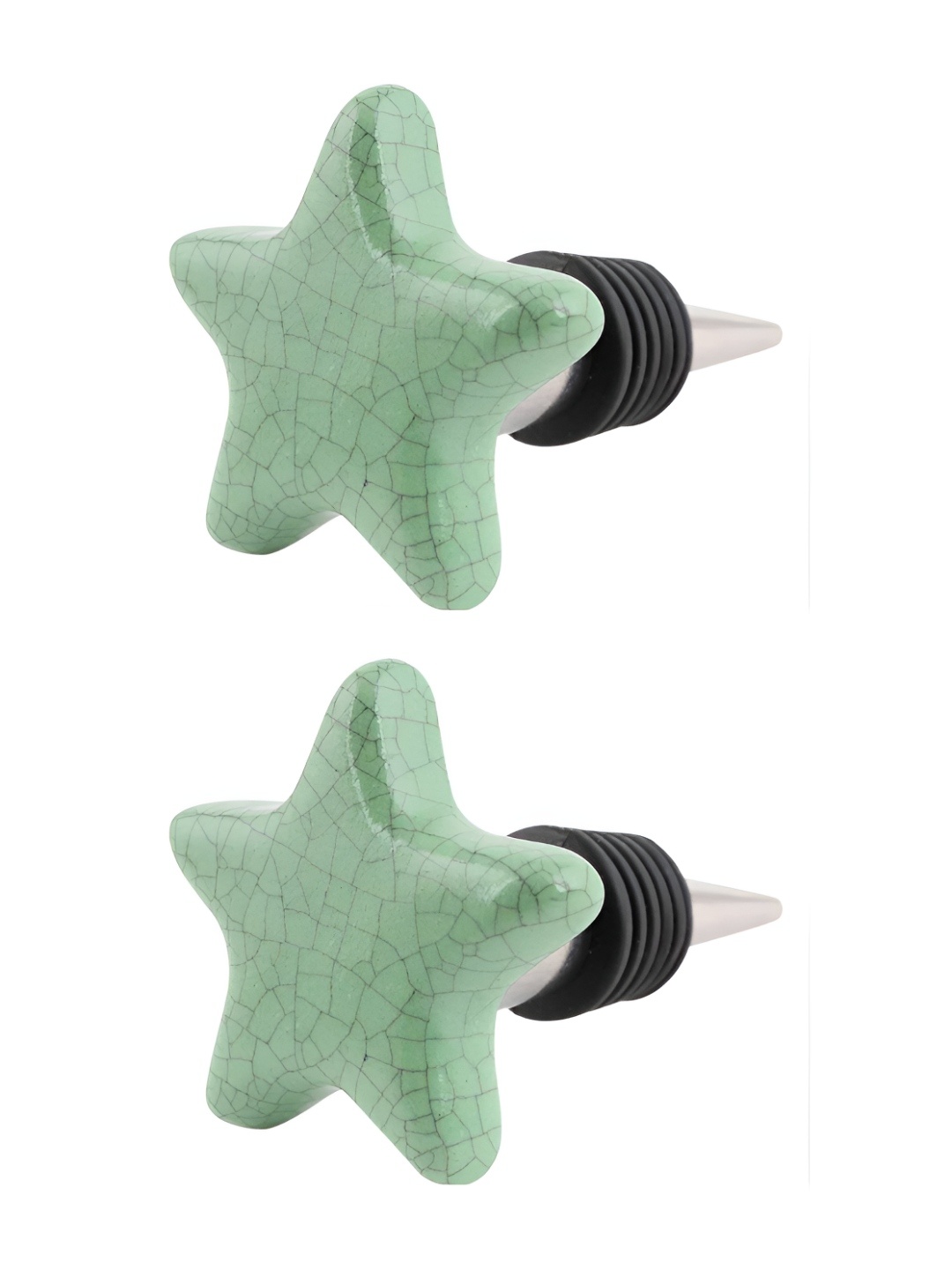 

Indianshelf Green & Black 2 Pieces Printed Star Shaped Ceramic Wine Bottle Stoppers